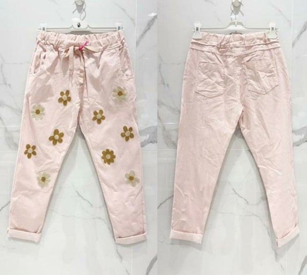 Housut  - kukka  roosa