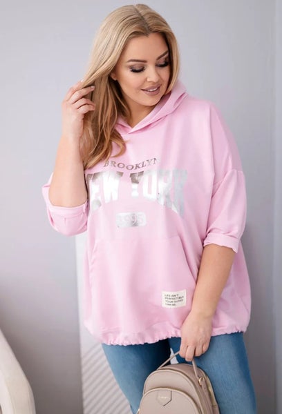 Plus size New York huppari vaaleanpunainen