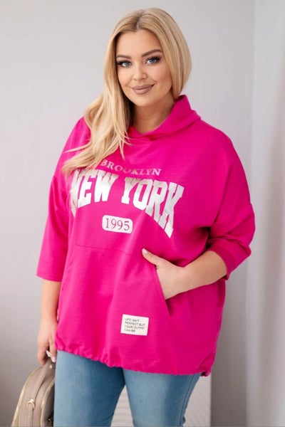 Plus size New York huppari fuksia